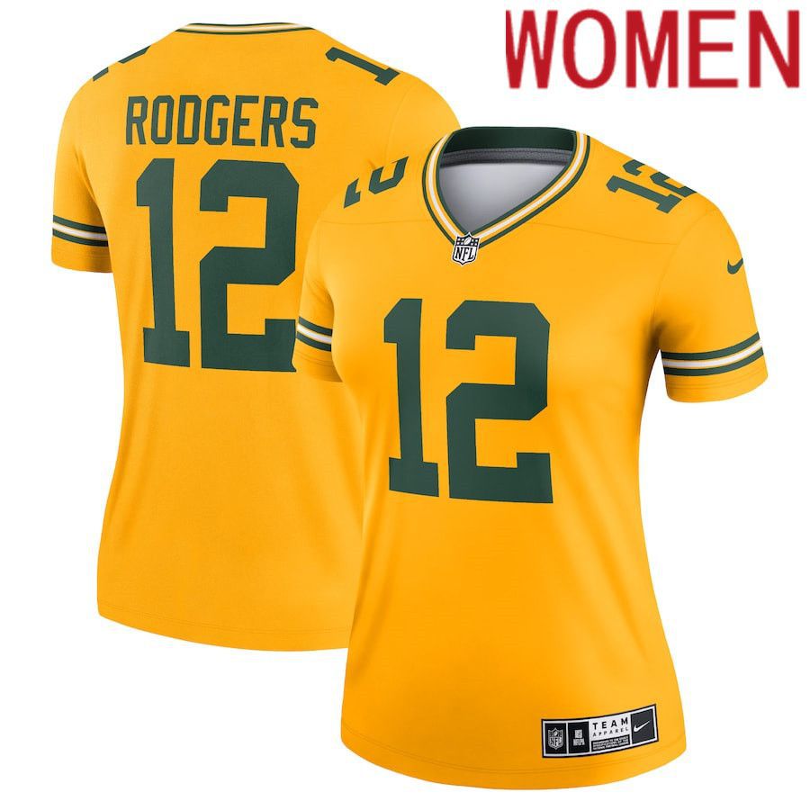 Women Green Bay Packers #12 Aaron Rodgers Nike Gold Inverted Legend NFL Jersey->women nfl jersey->Women Jersey
